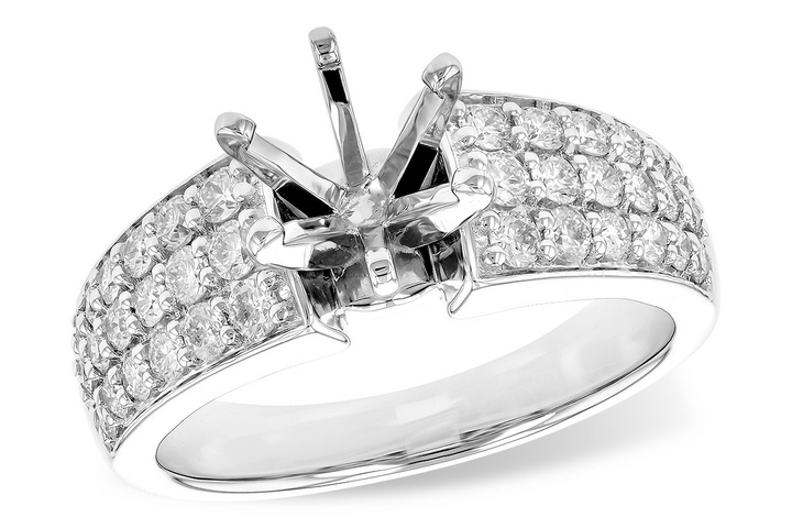 Cathedral Style 36 Diamonds Triple Row Engagement Ring Mounting 14k White Gold .75ct total Carat Weight