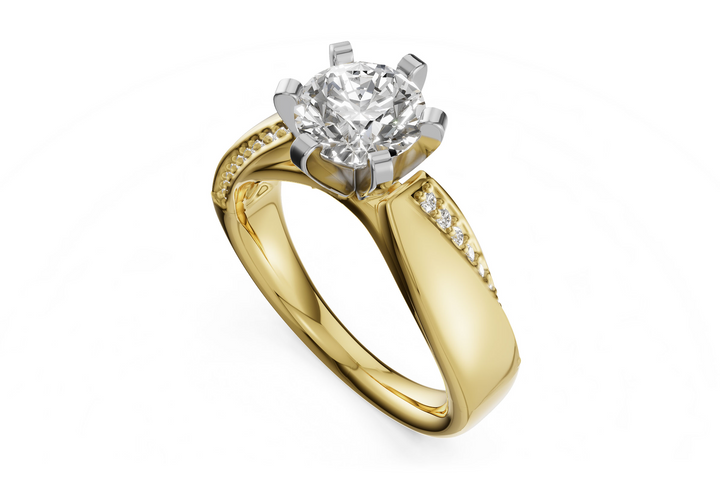 Cathedral Style Offset Row of Diamonds Engagement Ring Mounting 14k Yellow Gold .12ct total Carat Weight