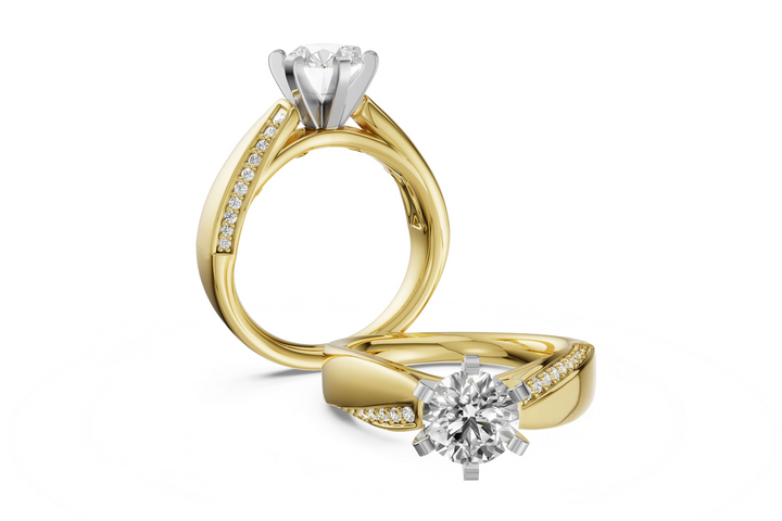 Cathedral Style Offset Row of Diamonds Engagement Ring Mounting 14k Yellow Gold .12ct total Carat Weight
