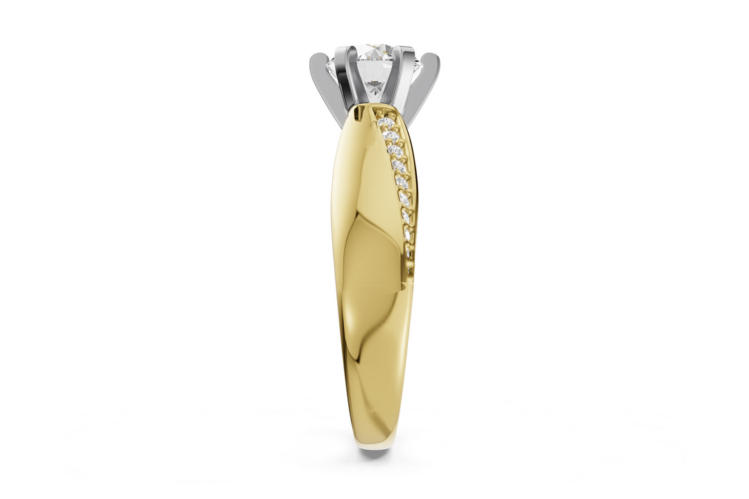 Cathedral Style Offset Row of Diamonds Engagement Ring Mounting 14k Yellow Gold .12ct total Carat Weight