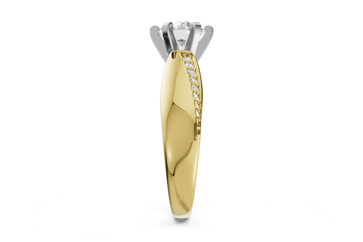 Cathedral Style Offset Row of Diamonds Engagement Ring Mounting 14k Yellow Gold .12ct total Carat Weight