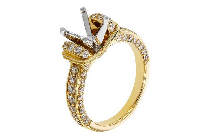 Vintage Style Engagement Ring Mounting 14k Yellow Gold 1.00ct total Carat Weight