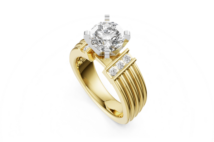 Contemporary Style Ribbed Shank, Diamond Collar Engagement Ring Mounting 14k Yellow Gold .20ct total Carat Weight