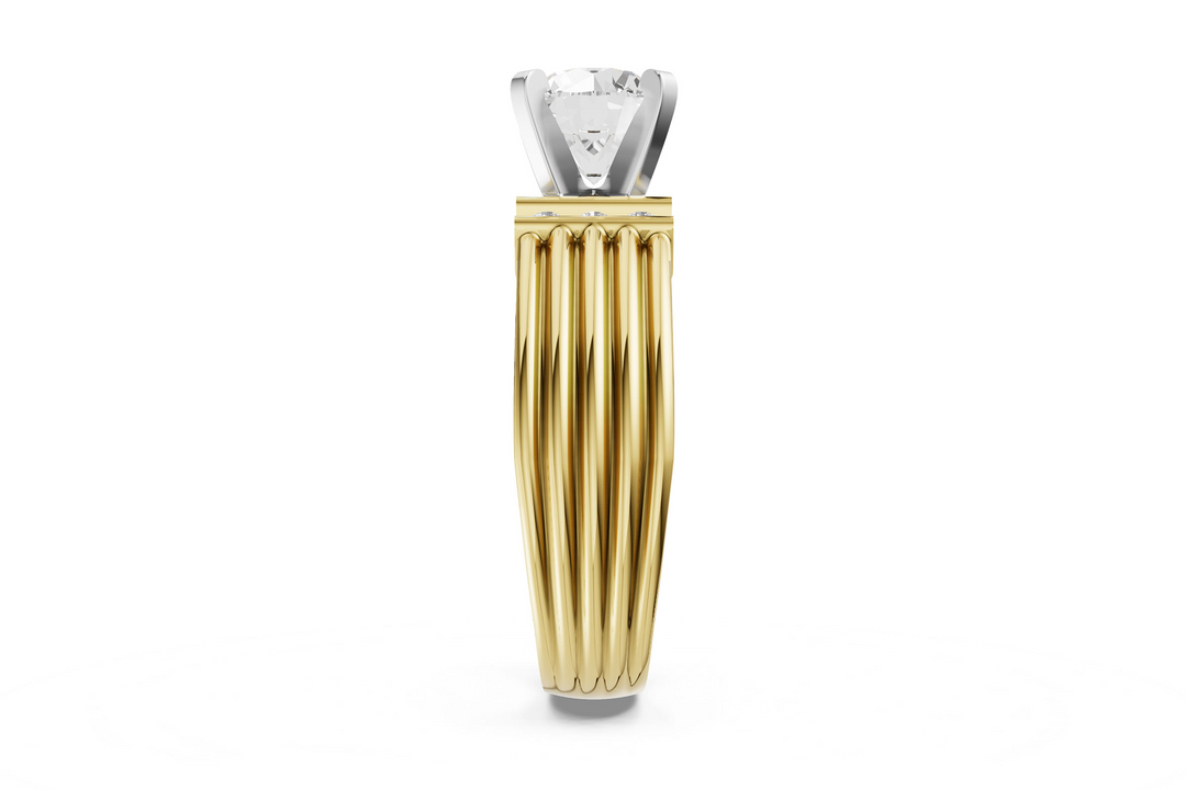 Contemporary Style Ribbed Shank, Diamond Collar Engagement Ring Mounting 14k Yellow Gold .20ct total Carat Weight