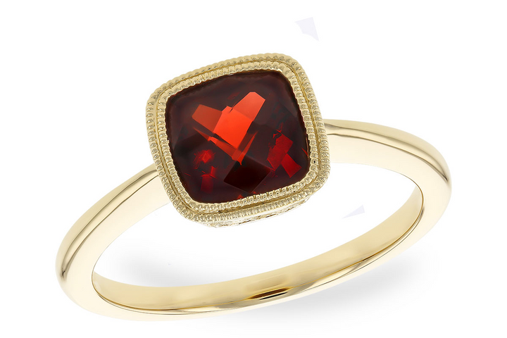 Bezel Set 14k Yellow Gold Cushion Mozambique Garnet Vintage Ring