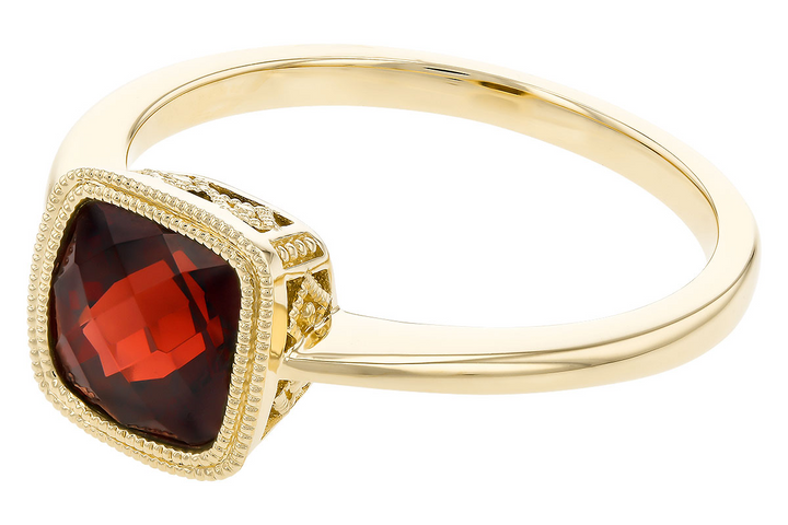 Bezel Set 14k Yellow Gold Cushion Mozambique Garnet Vintage Ring