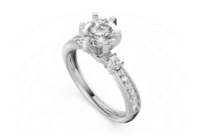 Shared Prong Style 2 large accenting diamonds with 6 tapering diamonds on each side Engagement Ring Mounting 14k White Gold .32ct total Carat Weight
