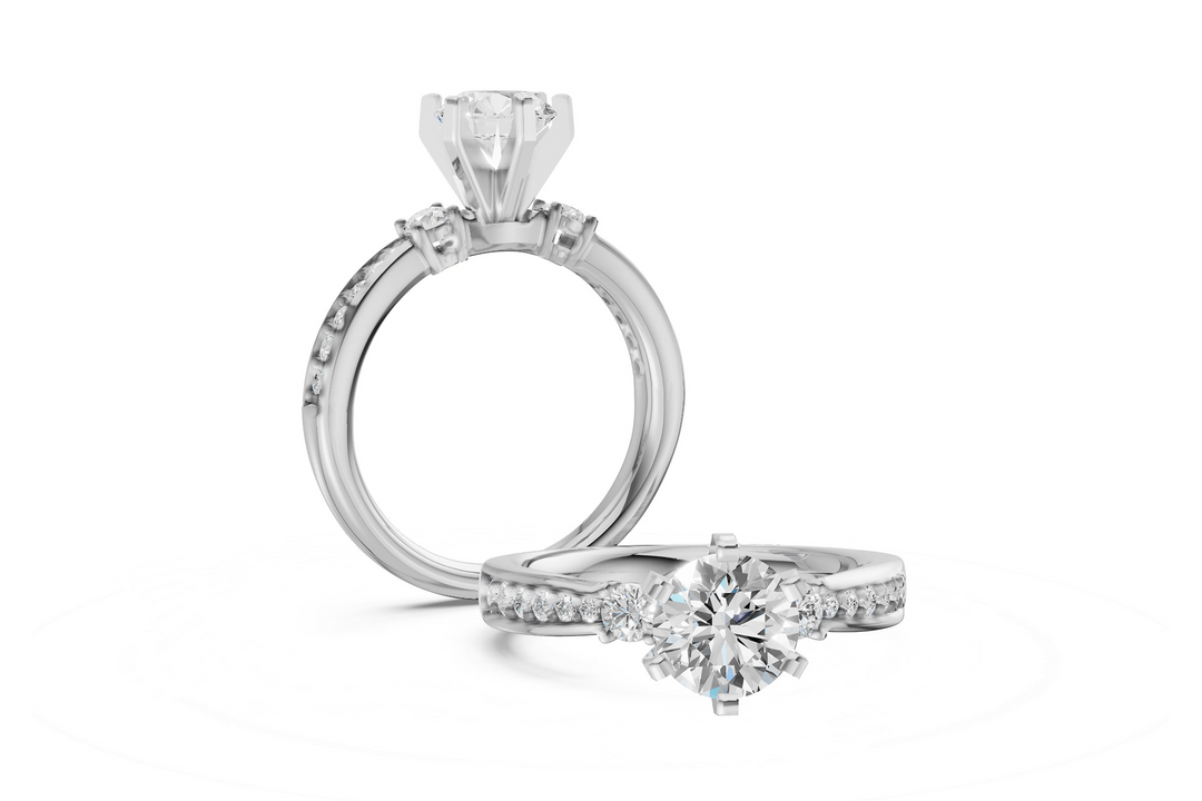 Shared Prong Style 2 large accenting diamonds with 6 tapering diamonds on each side Engagement Ring Mounting 14k White Gold .32ct total Carat Weight