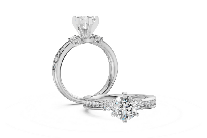 Shared Prong Style 2 large accenting diamonds with 6 tapering diamonds on each side Engagement Ring Mounting 14k White Gold .32ct total Carat Weight