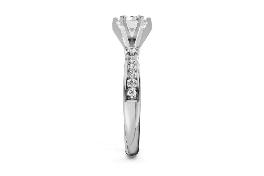 Shared Prong Style 2 large accenting diamonds with 6 tapering diamonds on each side Engagement Ring Mounting 14k White Gold .32ct total Carat Weight
