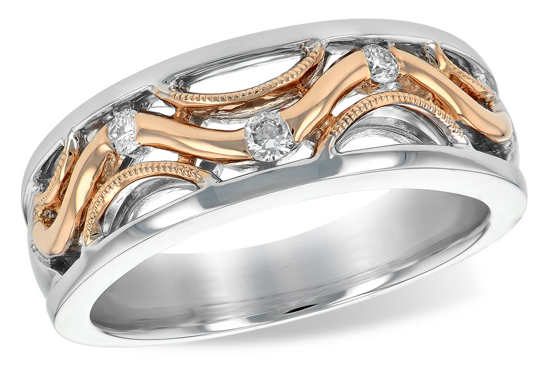 Rose gold center Diamond Band Style Ring 14k Two-Tone .10ct Total