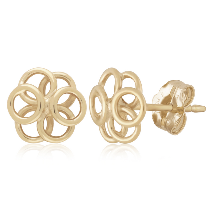 Interlocking bubble flower Post .30mm Earrings 14k Yellow Gold Polished