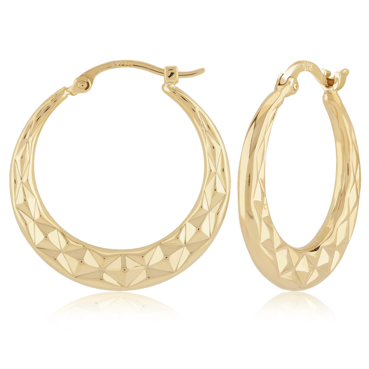 tapering profile Hoop 1.02 inch Earrings 14k Yellow Gold Diamond Cut