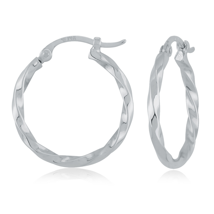 Twisted Hoop 1.8 x 18mm Earrings 14k White Gold Polished