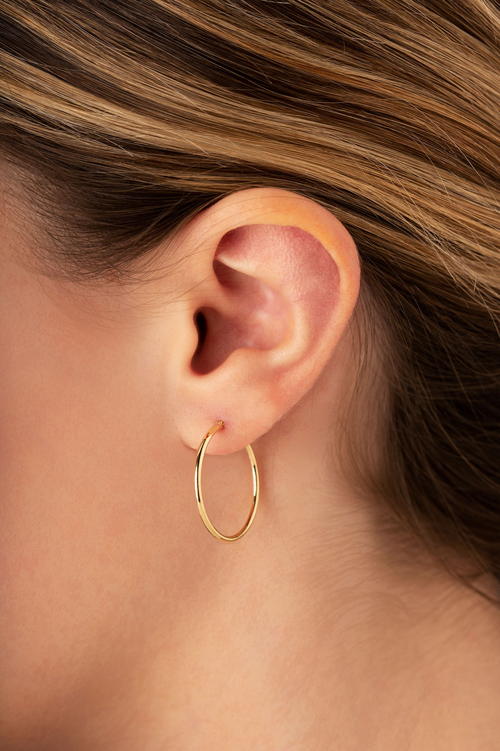 Medium Hoop 1.5 x 20mm Earrings 14k Yellow Gold Polished