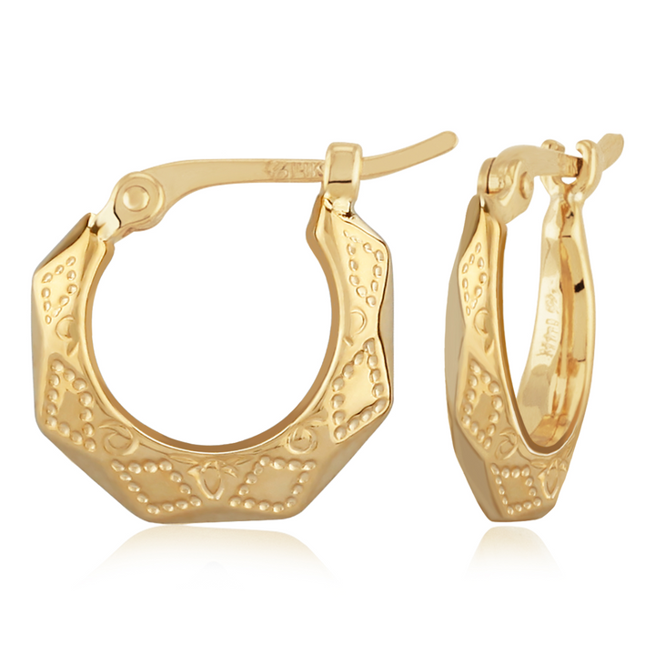 Embossed Hoop Earrings 14k Yellow Gold Diamond Cut