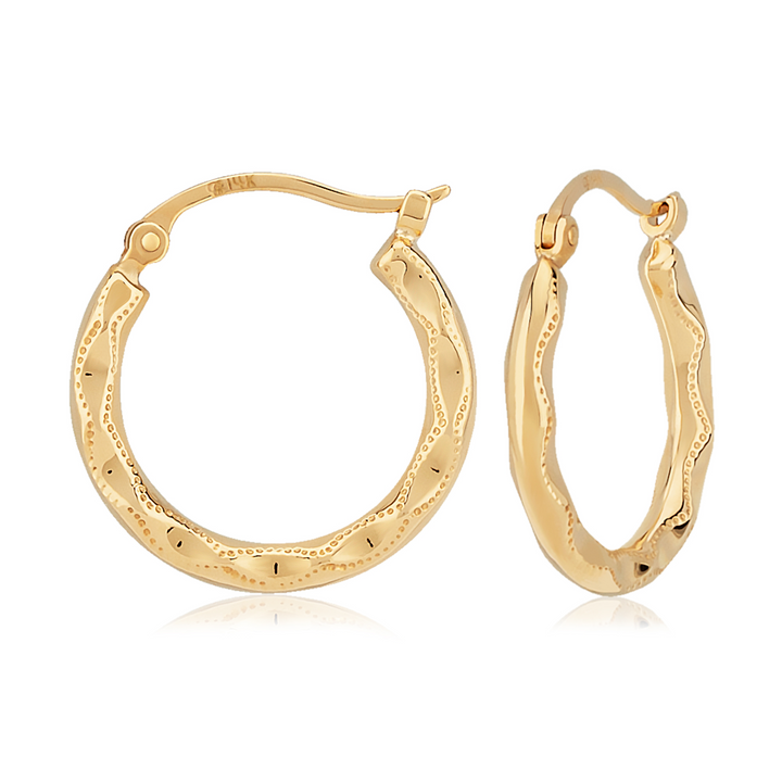 Small Scalloped Hoop 17mm Earrings 14k Yellow Gold Polished