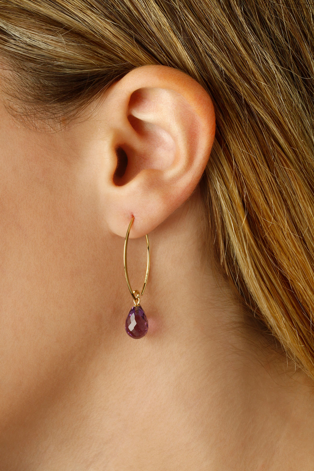Dangle 14k Yellow Gold Briolette Amethyst Simple Sweep Earrings