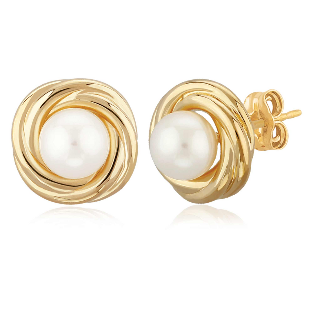 Akoya Pearl Post Love Knot Earrings 4.5-5.0mm