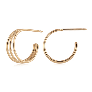 Triple Tapered J-Hoop Earrings 14k Yellow Gold Polished