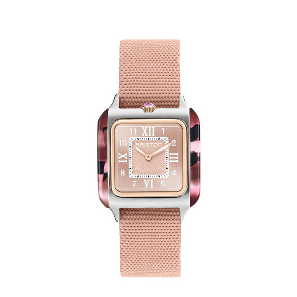 Briston Streamliner Kennedy Pink Dial Stainless steel and tortoise shell acetate Case Quartz with Two Hand 262030.PRA.UR.45.NPK