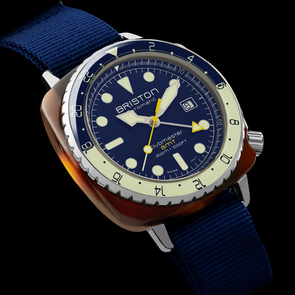 Briston Clubmaster Diver Blue Dial Stainless steel and tortoise shell acetate Case Automatic with GMT 24844.SA.T.15.NNB