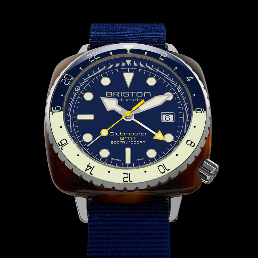 Briston Clubmaster Diver Blue Dial Stainless steel and tortoise shell acetate Case Automatic with GMT 24844.SA.T.15.NNB