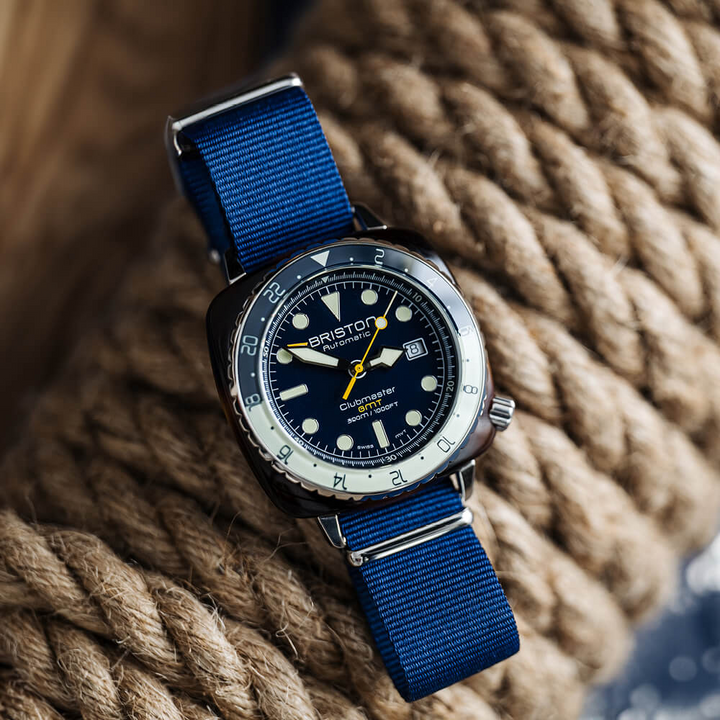Briston Clubmaster Diver Blue Dial Stainless steel and tortoise shell acetate Case Automatic with GMT 24844.SA.T.15.NNB