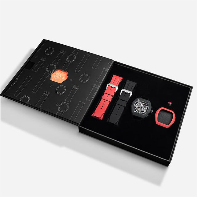 Tsar Bomba Atomic Series Skeleton Dial Automatic with Hours-Minutes-Seconds TB8218-FKM RED/BLK