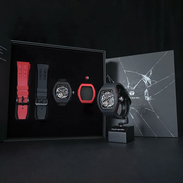 Tsar Bomba Atomic Series Skeleton Dial Automatic with Hours-Minutes-Seconds TB8218-FKM RED/BLK