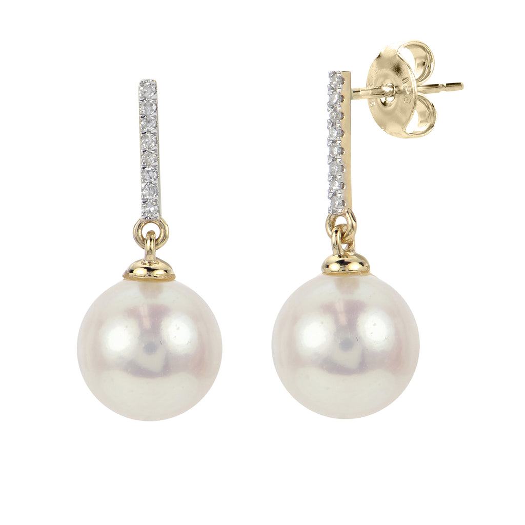 Freshwater Pearl Drop .048ct Diamonds Earrings 8.5-9.0mm
