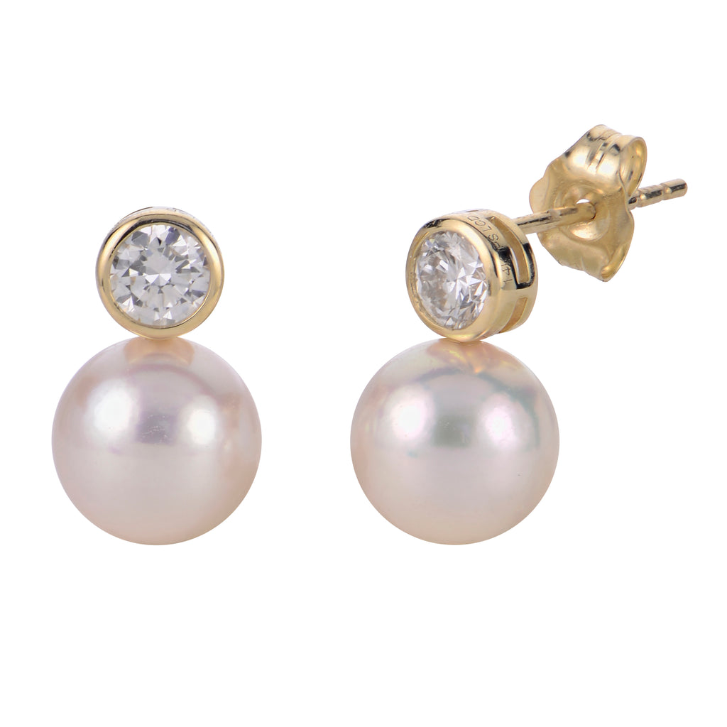 Akoya Pearl Contemporary Lab Grown Diamond Accent Earrings 8-0-8.5mm