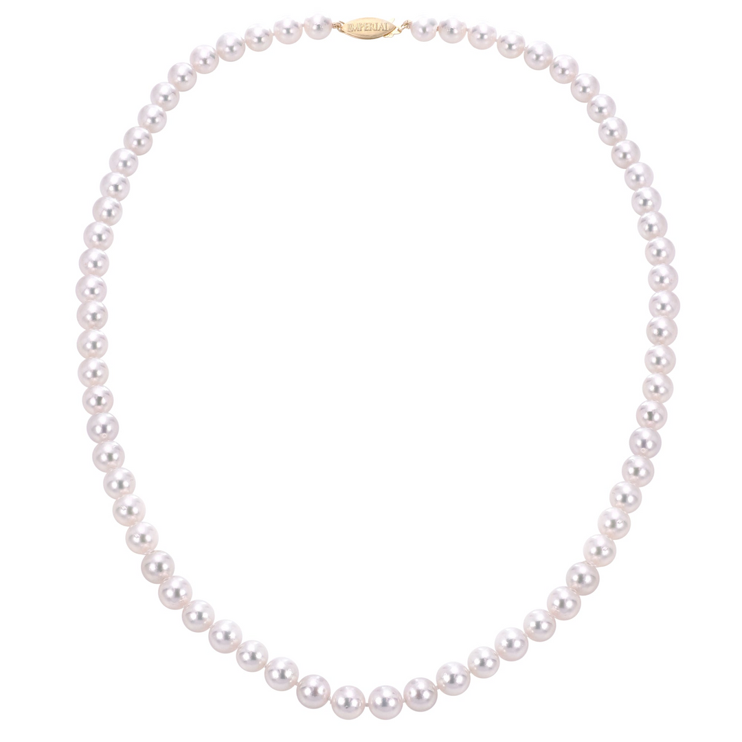 Single 18 Inch Akoya Pearl Necklace 6.0-6.5mm 14k Yellow Gold