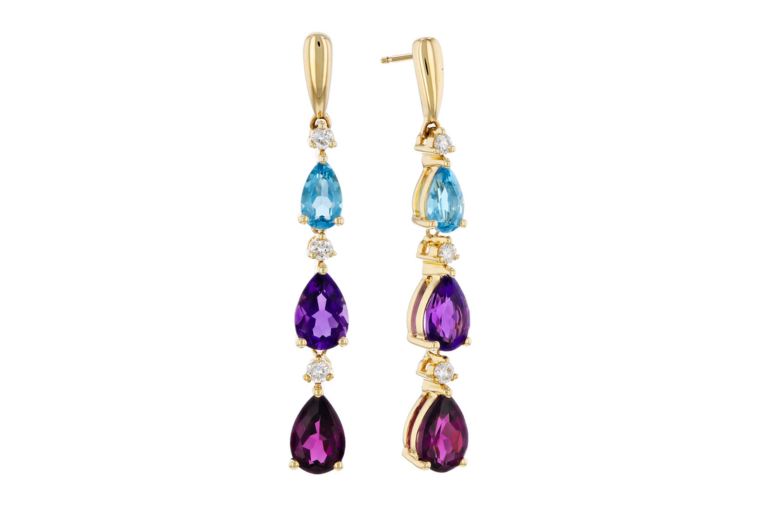 Diamond Accents 14k Yellow Gold Pear Multi Gemstone Drop Earrings