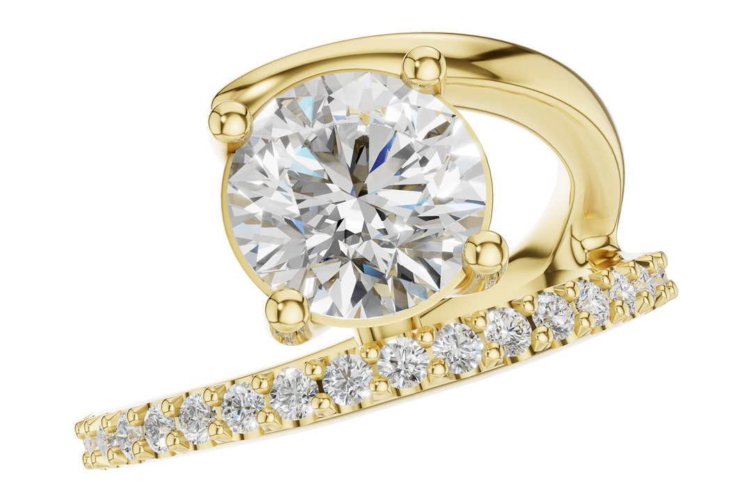 Contemporary Style Semi Mount Engagement Ring Mounting 14k Yellow Gold .33 total Carat Weight