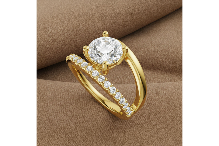 Contemporary Style Semi Mount Engagement Ring Mounting 14k Yellow Gold .33 total Carat Weight