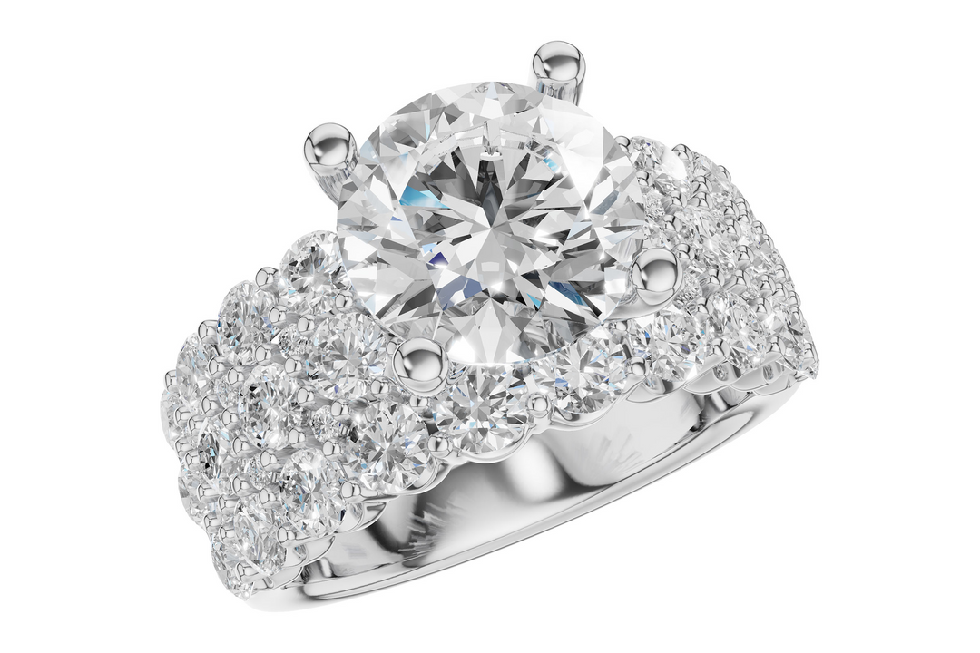 Shared Prong Style Semi Mount Engagement Ring Mounting 14k White Gold 2.44 total Carat Weight