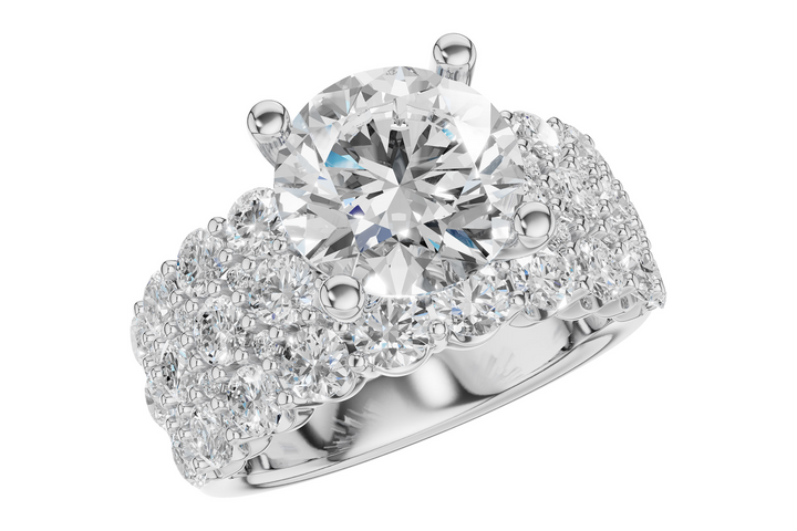 Shared Prong Style Semi Mount Engagement Ring Mounting 14k White Gold 2.44 total Carat Weight