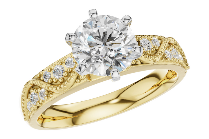Vintage Style Semi Mount Engagement Ring Mounting 14k Two-Tone .12ct total Carat Weight