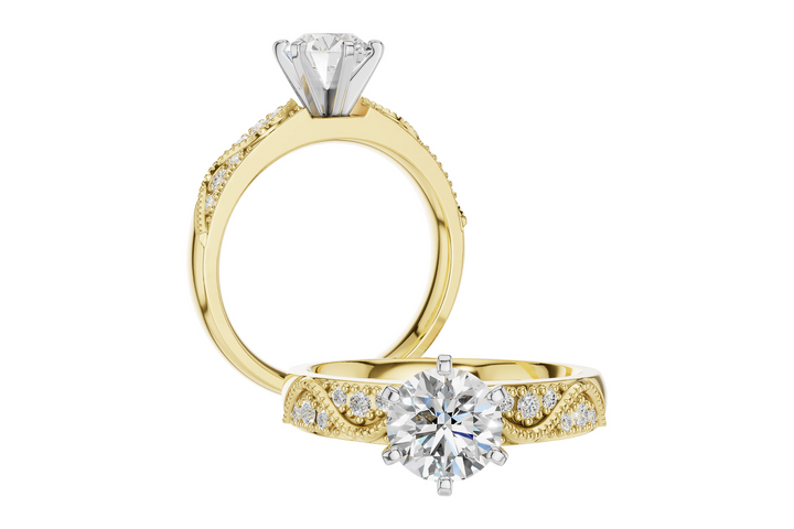 Vintage Style Semi Mount Engagement Ring Mounting 14k Two-Tone .12ct total Carat Weight