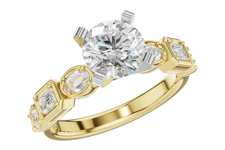 Contemporary Style Semi Mount Engagement Ring Mounting 14k Two-Tone .45ct total Carat Weight