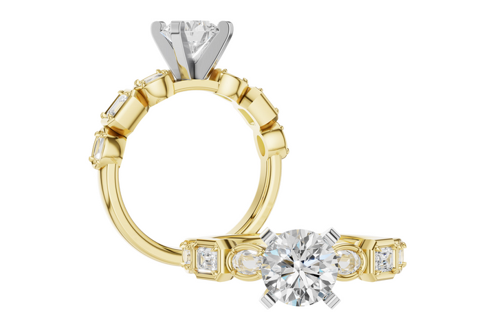 Contemporary Style Semi Mount Engagement Ring Mounting 14k Two-Tone .45ct total Carat Weight