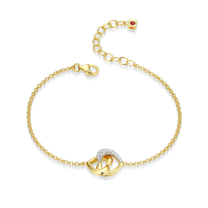 Sterling Silver Yellow Gold Plated Round Cubic Zirconia Rolo Bracelet