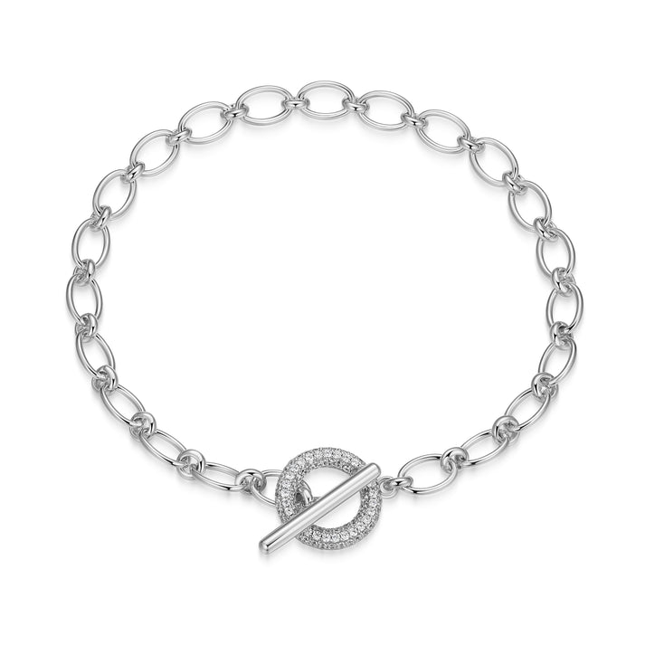 Sterling Silver 925 Purity Round Cubic Zirconia Open Link Bracelet
