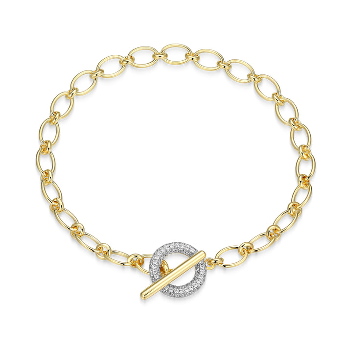 Sterling Silver Yellow Gold Plated Round Cubic Zirconia Open Link Bracelet