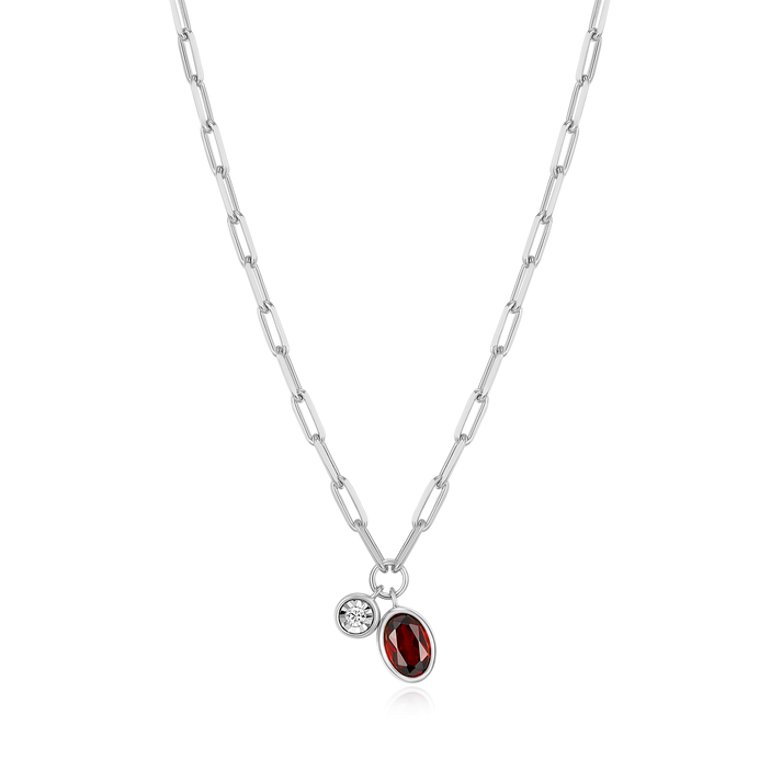 Mozambique Garnet Oval Bezel Set Necklace in Sterling Silver 925 Purity