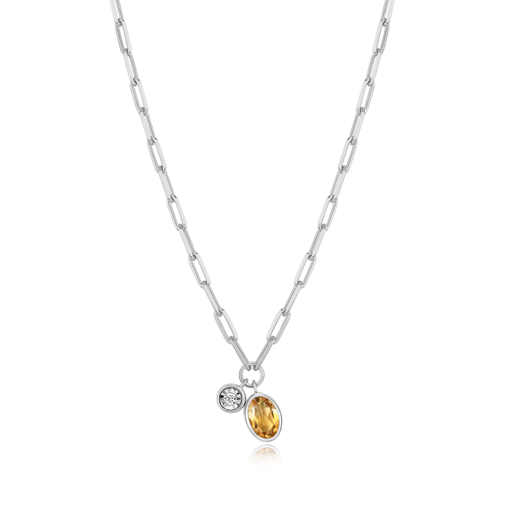 Citrine Oval Bezel Set Necklace in Sterling Silver 925 Purity