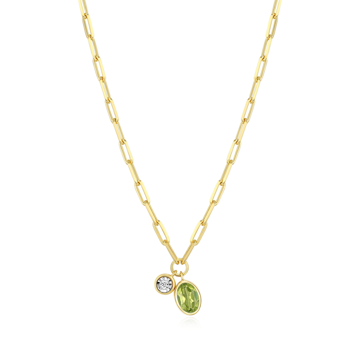 Sterling Silver Yellow Gold Oval Lab Created Peridot Contemporary Necklace