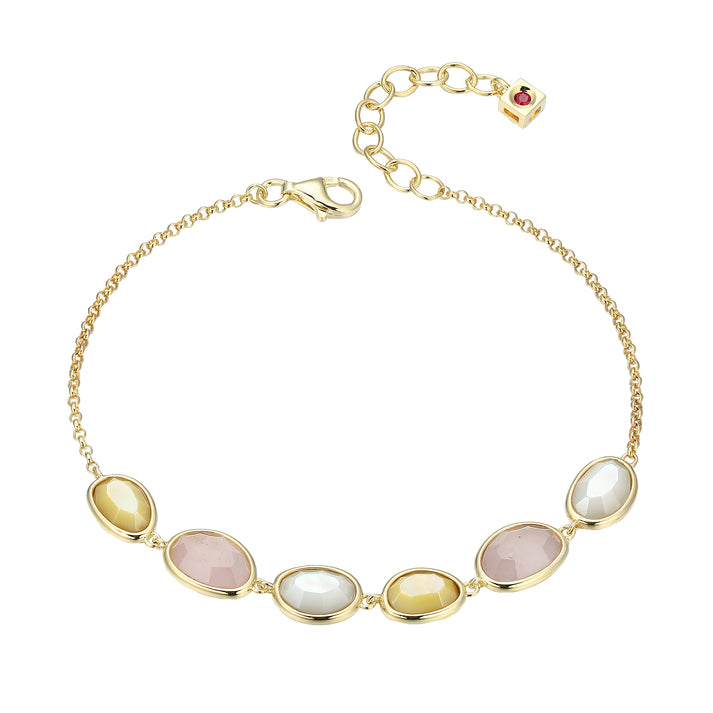 Sterling Silver Yellow Gold Plated Multi Shape Multi Gemstone Rolo Bracelet