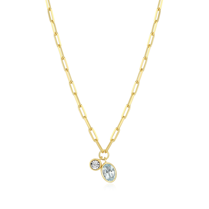 Aquamarine Oval Bezel Set Necklace in Sterling Silver Yellow Gold